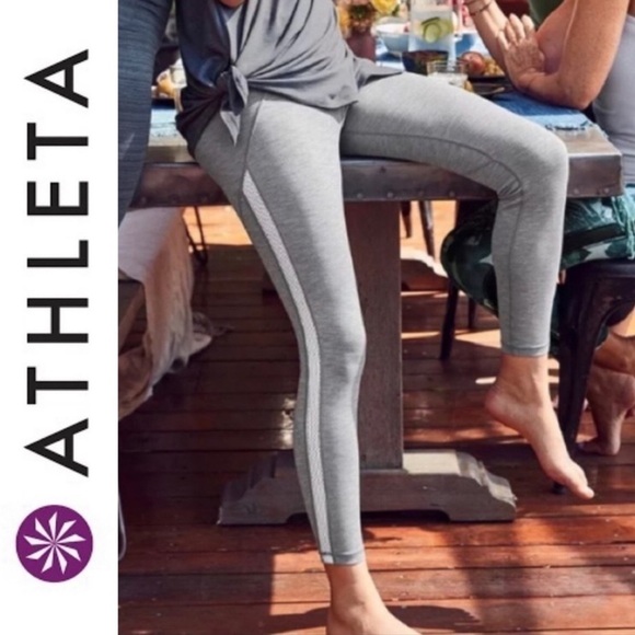 Athleta Women’s Legging High-Rise Heather Gray/White Mesh 7/8 Leg Size-S GUC - Picture 2 of 6